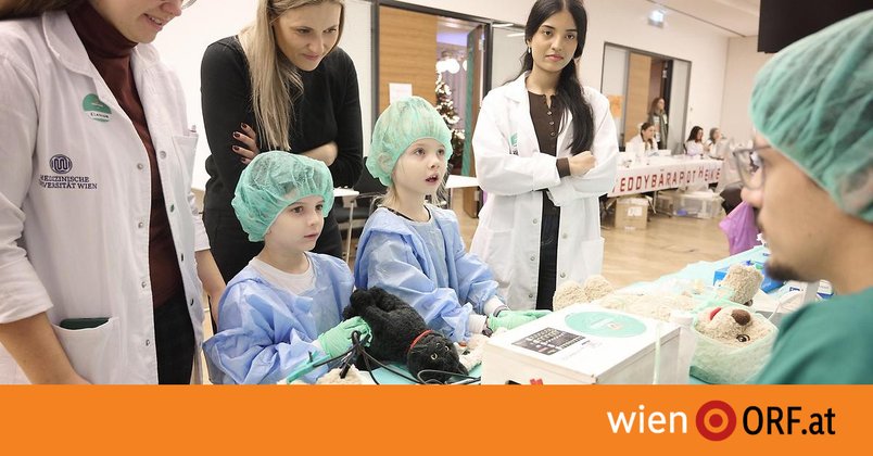 Kinder mit Kuscheltieren im Teddybärspital